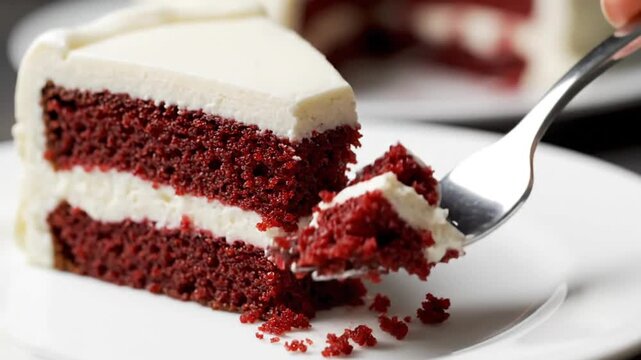 A slice of red velvet cake presented as a rich dessert option for bakery advertising sweet menu visuals and celebratory food concepts
