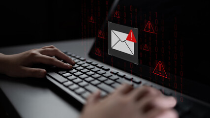 Phishing email alert concept showing digital envelope with warning sign represents data theft, network breach, and email security threats. Parse