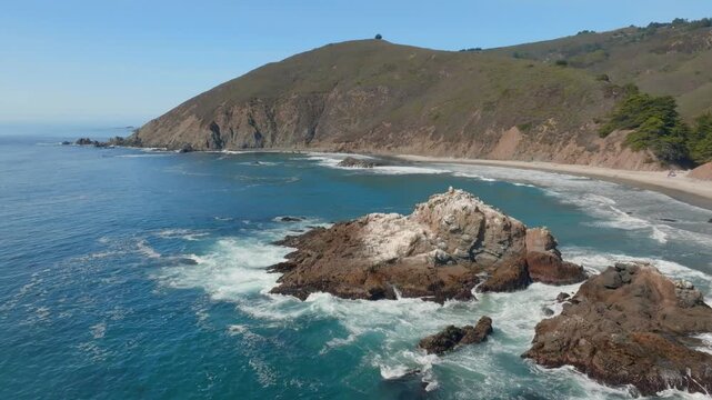 aerial drone view of Pfeifer beach, California 
