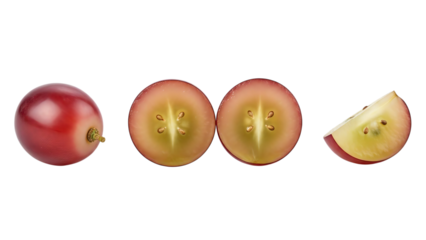Red cherry with cross sections isolated on transparent background