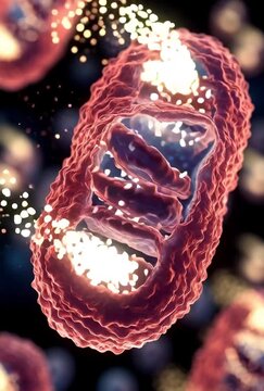 ATP synthesis mitochondria proton gradient ATP synthase rotation glowing particles