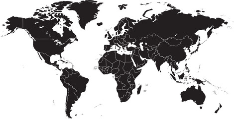 Obraz premium Black map with country borders and white outline geography