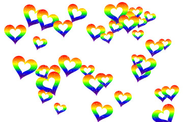 A vibrant collection of sparkling rainbow hearts floating gracefully on a dark background isolated on transparent background