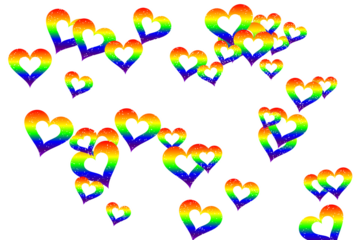 A vibrant collection of sparkling rainbow hearts floating gracefully on a dark background isolated on transparent background