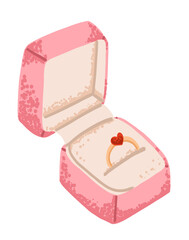 Pink square box with golden ring for marriage