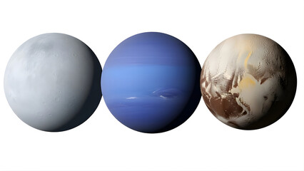Three planets in space on transparent background