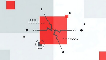 Red square with black lines and dots on white background