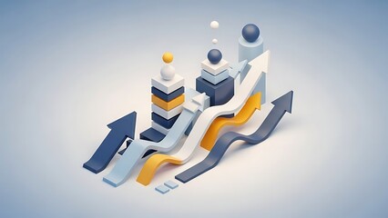 3 D abstract arrows and blocks with colored spheres on