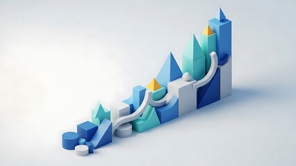 Colorful geometric shapes forming upward trend graph