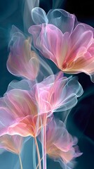 abstract spring flowers, silky petals, pink and pastel colors, closeup blossoms on black background for web, banner, cards, vouchers, invitation