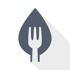 Eco food icon with leaf and fork representing sustainable nutrition.
