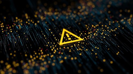 Yellow warning triangle over digital circuit pattern representing fraud detection warning for cyber risk and transaction monitoring.