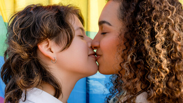 Young lesbian couple sharing a tender moment of love