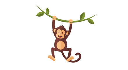 Cartoon monkey swinging on vine isolated on white background simple vector illustration for kids © Saipur