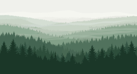 Obraz premium Enchanting vista of a layered evergreen forest landscape with serene mountain ridges