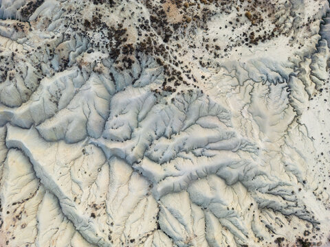 Aerial view of erosion patterns in arid landscape