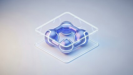 Abstract blue metallic whisk shape on transparent platform