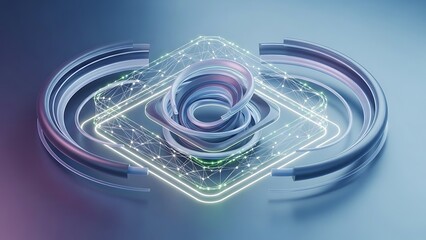 Abstract futuristic network with glowing lines and swirling patterns