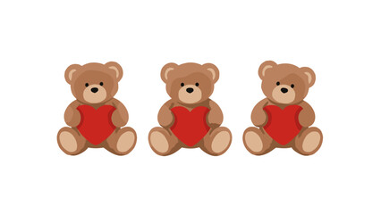 Fototapeta premium Three cute teddy bears sitting in a row with red overalls