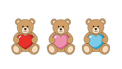 Obraz premium Cute teddy bears holding hearts in different colors