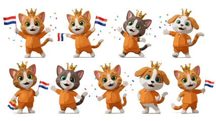 Fototapeta premium Collection of cute cartoon animals celebrating with flags and joyful expressions