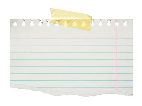 A piece of lined notebook paper with torn bottom and top edges isolated on transparent background - Powered by Adobe