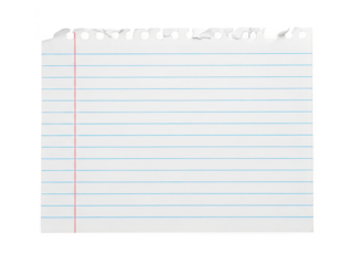 A piece of lined notebook paper with torn bottom and top edges isolated on transparent background