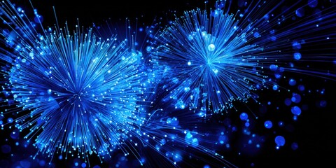 Blue fiber optic light exploding data connectivity