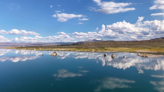 CALIFORNIA - 11.3.2025 - Great aerial footage circling counterclockwise around tufa formations in California's Mono Lake.