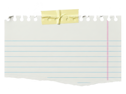 A piece of lined notebook paper with torn bottom and top edges isolated on transparent background - Powered by Adobe