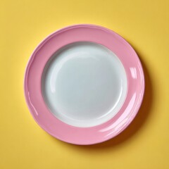 Minimalist white ceramic plate on pink background