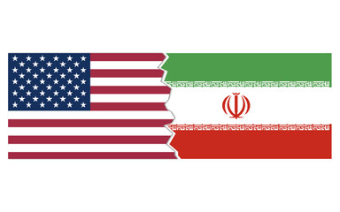 USA Iran conflict concept stock image, USA Iran breakup, usa Iran map break