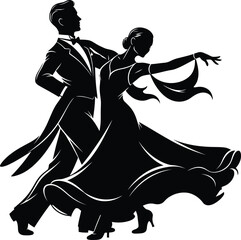 Elegant Ballroom Dancing Couple Silhouette in Motion