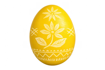 Yellow easter egg handmade with floral folk art design
