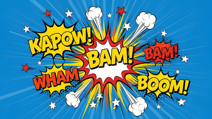 Vibrant comic book explosion with dynamic sound effects