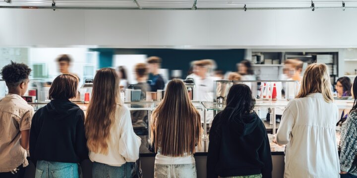 Students waiting in line for school cafeteria lunch