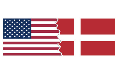 USA denmark conflict concept stock image, USA denmark breakup, usa denmark map break