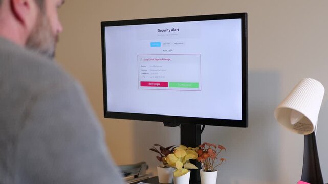 Middle Aged Man Gets Barrage of Internet of Things Smart Home Alerts While Working from Home in Remote Office - IoT Cybersecurity Concept