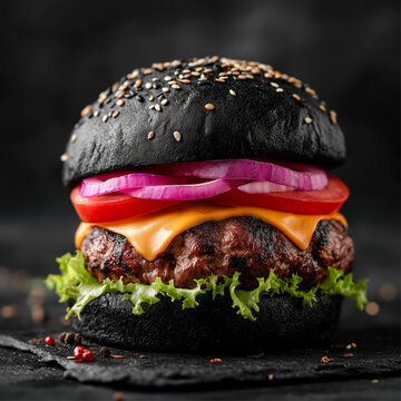 black hamburger with black background
