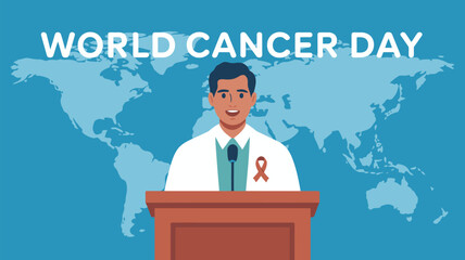 Doctor speaking at world cancer day event Vector