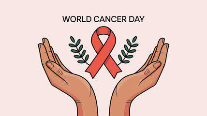 Hands holding ribbon for world cancer day Vector