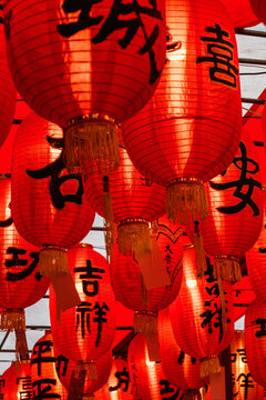 Red lanterns hanging at a festival in Taiwan