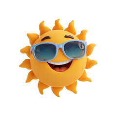 Smiling sun with sunglasses in vibrant yellow color on white background for summer illustration