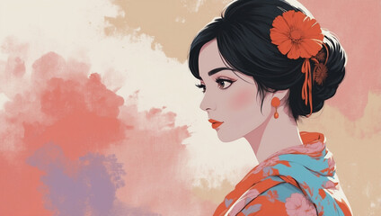 桃色の女　AI生成素材