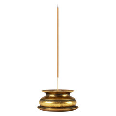 Antique Brass Incense Holder with Stick in Soft Focus Lighting on White Background for Spiritual Decor