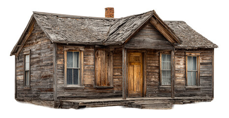 Abandoned Wooden Cabin with Weathered Exterior