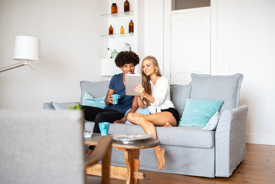 Couple enjoying leisure time at home