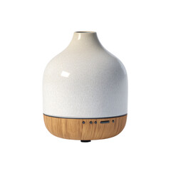 White Ceramic Diffuser in Modern Minimalist Design with Wooden Base in Soft Studio Lighting for Home Decor