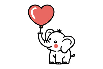 Obraz premium Cute Cartoon Baby Elephant Holding a Red Heart Balloon