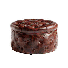 Luxury Leather Ottoman in Classic Tufted Design with Rich Brown Color and Soft Lighting for Home Decor